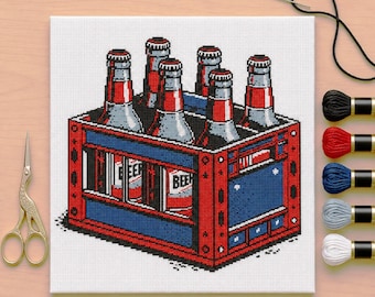 Gráfico de Ponto Cruz em PDF para Caixa de Cerveja | Porta-Garrafas de Cerveja | Decoração para Espaço Masculino | Presente para Amante de Cerveja