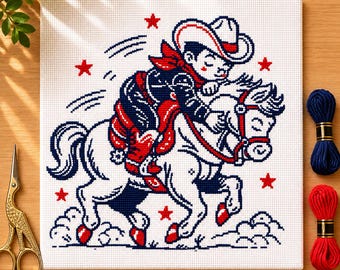 Gráfico de Ponto Cruz em PDF de Cowboy Dormindo a Cavalo | Gráfico de Ponto Cruz Divertido de Rodeio do Oeste | Decoração com Humor Country