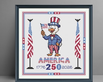 Padrão de Ponto Cruz do Tio Sam Pato | Patriotismo Americano (Padrão em PDF)