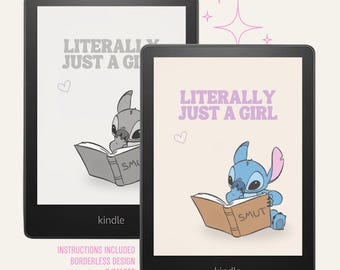 Kindle Lock Screen, Stitch Literally Just a Girl Kindle Screensaver Bookish Wallpaper Custom Kindle Lockscreen Disney Paperwhite Lock Screen