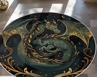 The Legendary Dragon Rug, Gothic Decor, Medieval Fantasy Rug, Dark Academia Rug, Teenager Youth Room Decor, Living Room Rug, Unique Gift