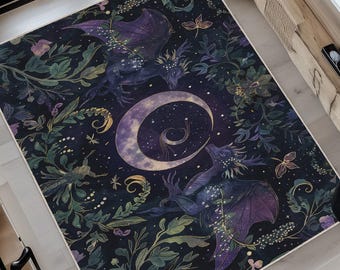 Crescent moon-Dragon-ivy Rug, Gothic Decor, Medieval Fantasy Rug, Dark Academia Rug, Teenager Youth Room Decor, Living Room Rug, Unique Gift