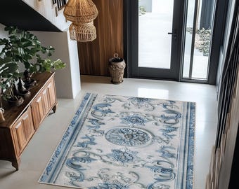 Baroque & Rococo Style Moroccan Rug - Elegant Area Rug for Living Room or Entryway, Vintage Ornate Design, Persian Carpet, Boho Decor, Rug