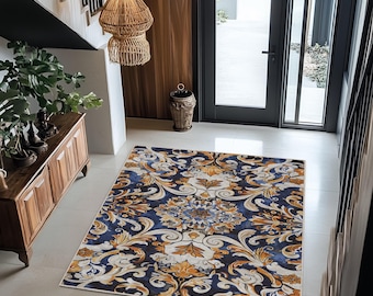 Baroque & Rococo Style Moroccan Rug - Elegant Area Rug for Living Room or Entryway, Vintage Ornate Design, Persian Carpet, Boho Decor, Rug