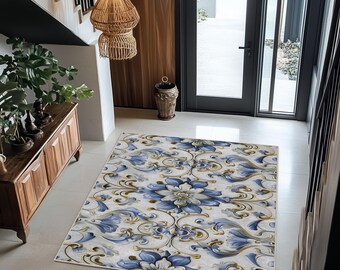 Baroque & Rococo Style Moroccan Rug - Elegant Area Rug for Living Room or Entryway, Vintage Ornate Design, Persian Carpet, Boho Decor, Rug