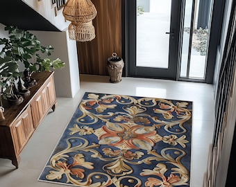 Baroque & Rococo Style Moroccan Rug - Elegant Area Rug for Living Room or Entryway, Vintage Ornate Design, Persian Carpet, Boho Decor, Rug