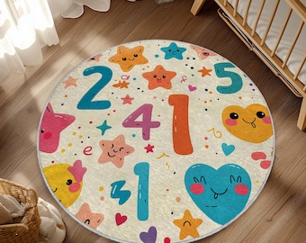 Diseños como alfombra para habitación de bebé con números, estrellas y corazones. Bonita alfombra para habitación de bebé, diseño ornamentado, decoración bohemia, suave y lavable.