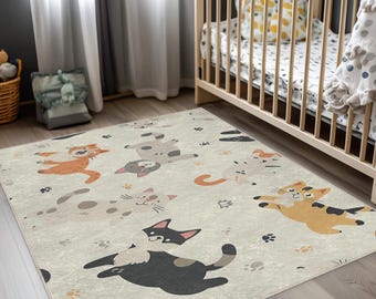 Alfombra de bebé con diseño de gato, bonita alfombra para habitación de bebé, diseño ornamentado, decoración bohemia, suave y lavable, alfombra para habitación infantil.