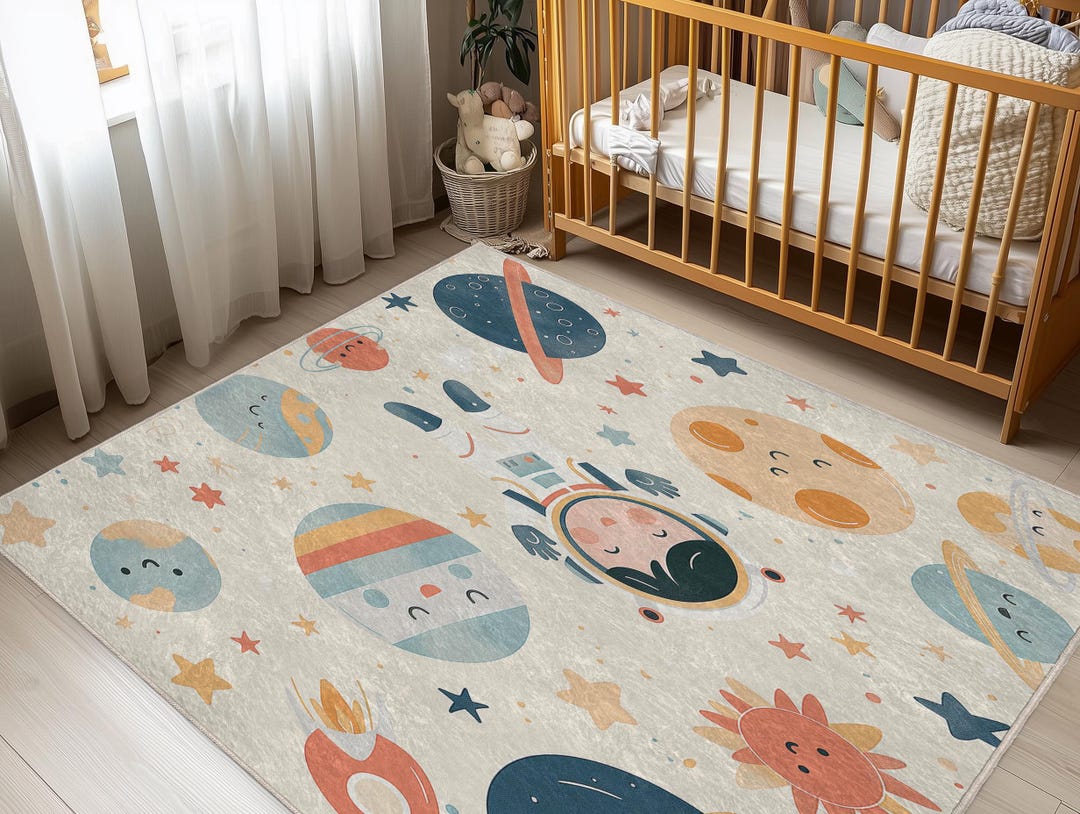 Custom Rugs For Baby Space Planets and Astronauts Design Baby Room Rug, Cute Style Rug for ...
