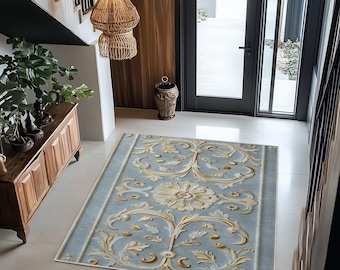 Baroque & Rococo Style Moroccan Rug - Elegant Area Rug for Living Room or Entryway, Vintage Ornate Design, Persian Carpet, Boho Decor, Rug