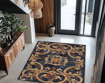 Baroque & Rococo Style Moroccan Rug - Elegant Area Rug for Living Room or Entryway, Vintage Ornate Design, Persian Carpet, Boho Decor, Rug