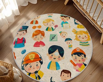Alfombra para habitación de bebé con diseños de profesiones, doctor, policía, estilo bonito, diseño ornamentado, decoración bohemia, suave y lavable, para guardería.