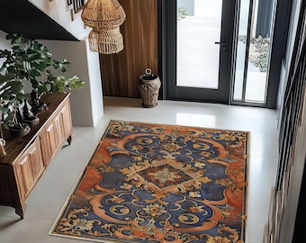 Baroque & Rococo Style Moroccan Rug - Elegant Area Rug for Living Room or Entryway, Vintage Ornate Design, Persian Carpet, Boho Decor, Rug