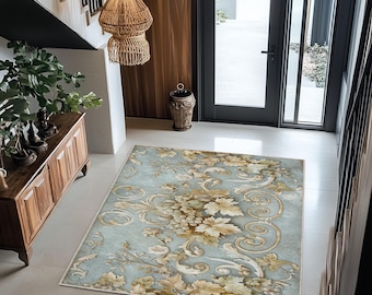 Baroque & Rococo Style Moroccan Rug - Elegant Area Rug for Living Room or Entryway, Vintage Ornate Design, Persian Carpet, Boho Decor, Rug