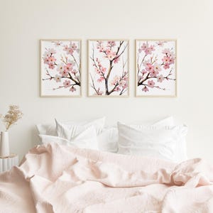 Sakura Cherry Blossom Poster Set of 3 – Japanese Flower Wall Art | Minimalist Botanical Print | Pink Floral Nature Decor