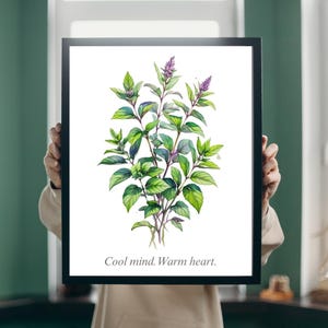 Peppermint Botanical Wall Art – Herbal Mint Leaf Wall Art Print, Mint Leaf Poster, Minimalist