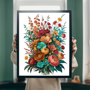 Colorful Boho Botanical Wall Art – Vibrant Floral Poster Print, Modern Plant Illustration, Bohemian Flower Art, Digital Download or Print