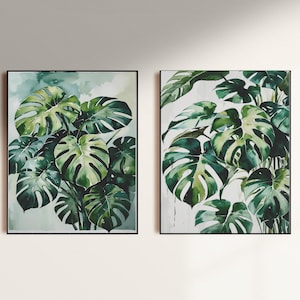 Monstera Pflanze Aquarell Druck, Botanische Wandkunst, Tropische Blatt Illustration, Natur Wohnkultur und Natur Kunstdruck