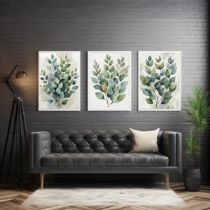 Watercolor Eucalyptus Wall Art Set – 3 Botanical Printables , Calm Nature Decor and Instant Download