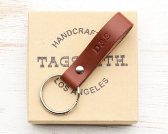 Leather Keychain Personalized Gift for Him or Her, Custom Leather Key Fob, Key Chain with Name, Date, Initials, Anniversary Gift