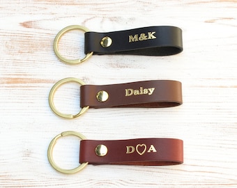 Personalized Custom Leather Keychain for Women with Gold Foil Letters, Name, Initials, Heart, Plus, Ampersand Symbols Available