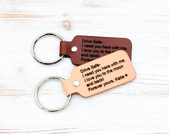 Keychain for Boyfriend Drive Safe, Personalized Leather Key Fob, New Driver Gift, Inspirational Quotes