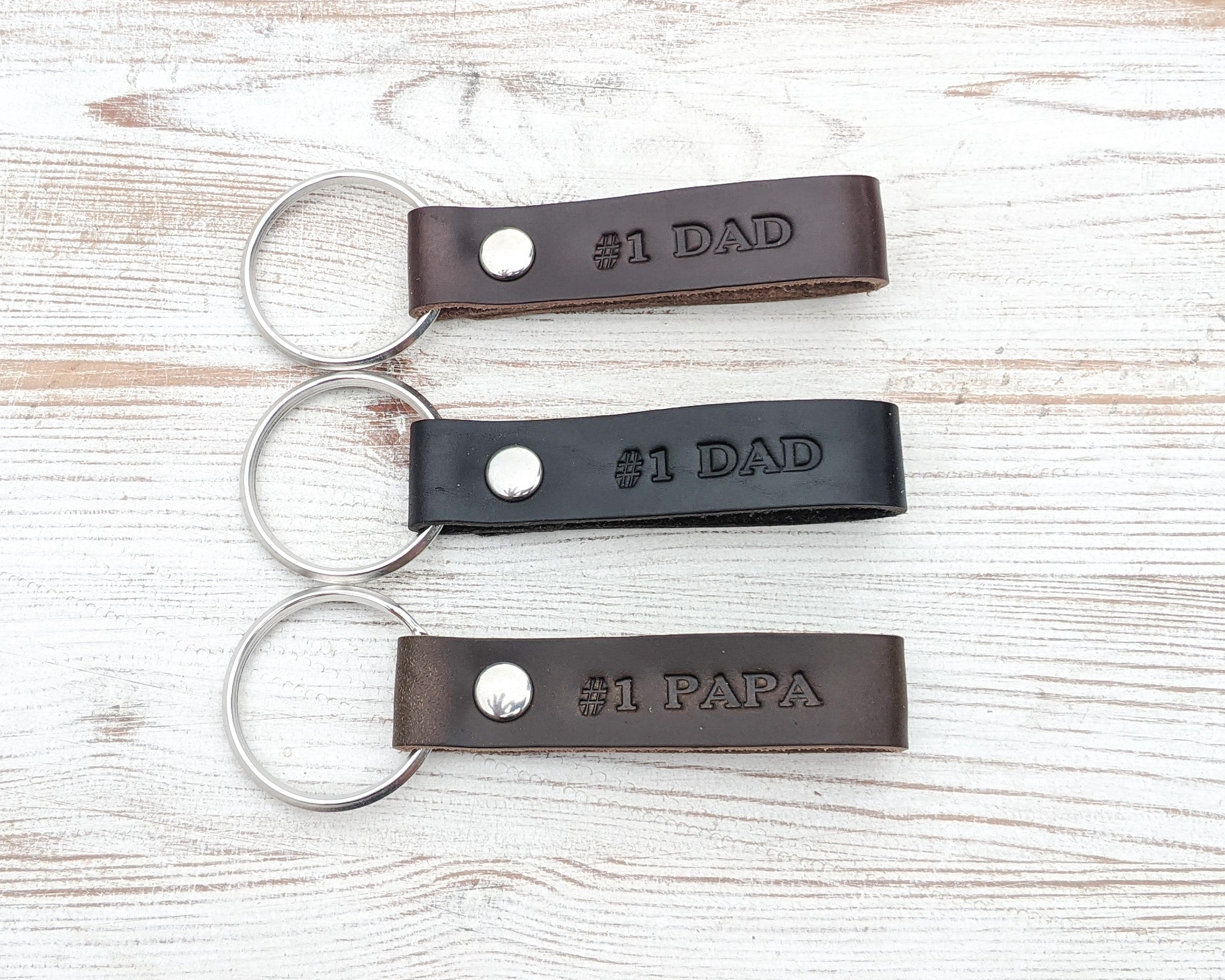 Fathers' Day Gift #1 DAD #1 PAPA Leather Keychain Key Chain Key