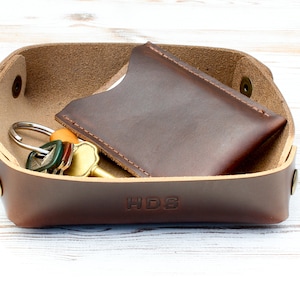 Personalized Leather Valet Tray, Horween Chromexcel, Desk Organizer for Men