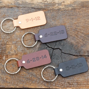 Anniversary Gifts For Him or Her, Wedding Date Leather Keychain, 3rd Anniversary Gift, Leather Anniversary Gift, Meaningful Gifts