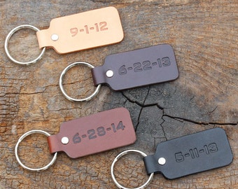 Anniversary Gifts For Him or Her, Wedding Date Leather Keychain, 3rd Anniversary Gift, Leather Anniversary Gift, Meaningful Gifts