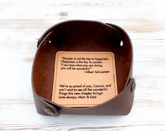 Graduation Gift for Him, Leather Valet Tray With Personalized Custom Engraved Quote, College, Masters, Phd, Sentimental Gifts, Class of 2024