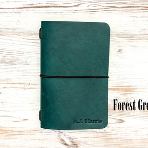 Graduation Gifts for Him or Her, Personalized Refillable Leather Notebook, Pocket Journal, PhD, Masters, College, Doctorate, Law School Green/Brown