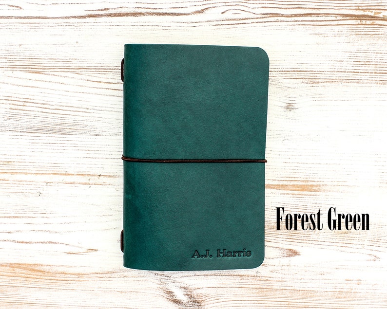 Graduation Gifts for Him or Her, Personalized Refillable Leather Notebook, Pocket Journal, PhD, Masters, College, Doctorate, Law School Green/Brown