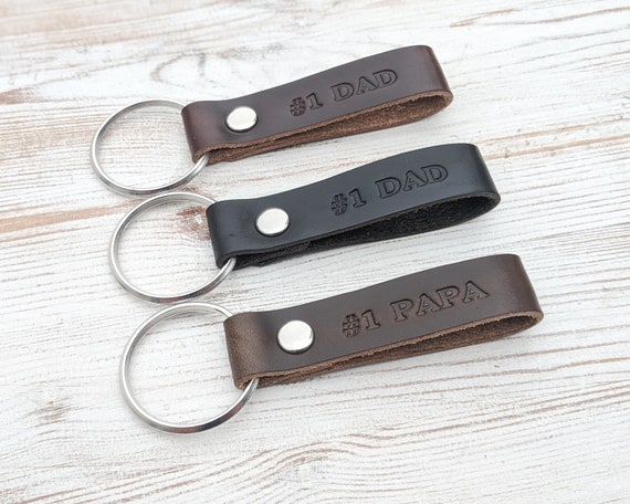 Fathers' Day Gift #1 DAD #1 PAPA Leather Keychain Key Chain Key