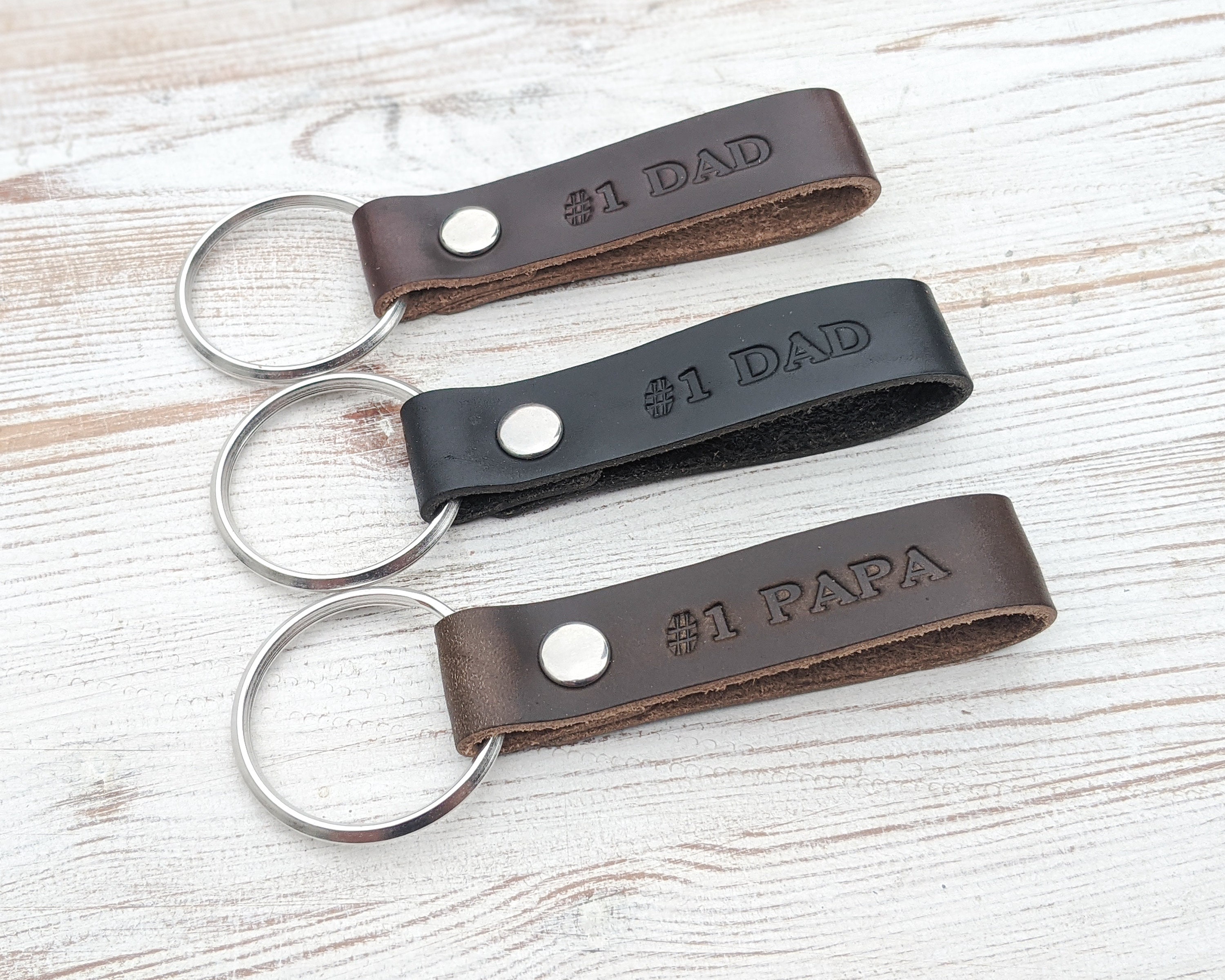 Fathers' Day Gift #1 DAD #1 PAPA Leather Keychain Key Chain Key