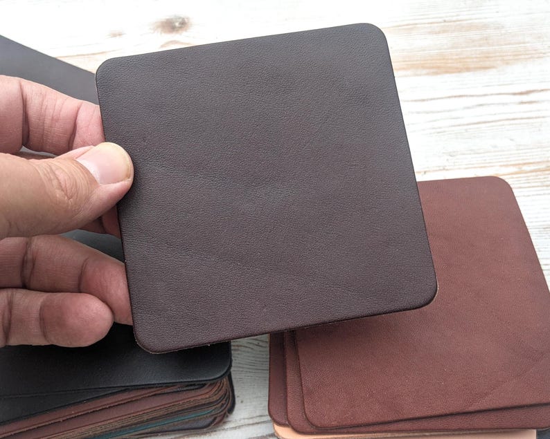 10 Square Leather Drink Coasters Set Upcycled From Remnants, Host ...