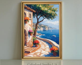 Italian Coastal Village | Mediterranean Seaside | Floral Summer Decor | Digital Download | Digital print | Flowers | ColorLandStudioUA