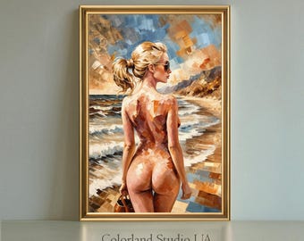 Wall art | Coastal, Seaside| Printable Art | Digital Download | Sea Print | Erotic Art, Topless Woman | Nude Art, Lesbian Art, Sapphic Art