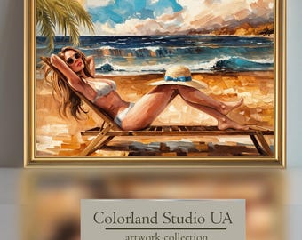 Wall art | Coastal, Seaside| Printable Art | Digital Download | Sea Print | Erotic Art, Topless Woman | Nude Woman, Lesbian Art, Sapphic Art