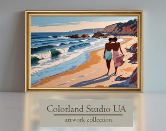 Wall art | Coastal Rocks, Seaside| Printable Art | Couple Lovers | Erotic Art, Topless Woman | Nude, Lesbian Art, Sapphic Art | Intimate