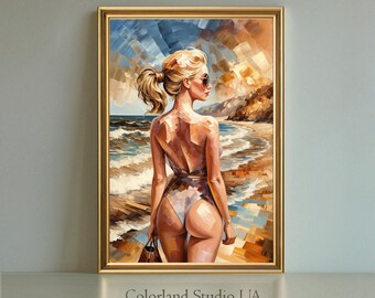 Wall art | Coastal, Seaside| Printable Art | Digital Download | Sea Print | Erotic Art, Topless Woman | Nude Woman, Lesbian Art, Sapphic Art