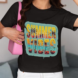 Retro Summer Vibes T-Shirt – Beach Sunset Graphic Tee with Palm Trees,Bella+Canvas