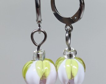 Tiny Bud Lampwork Earrings - Stainless Steel Ear Loops