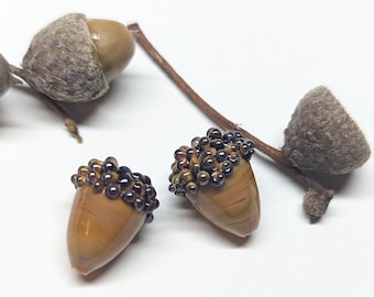 Acorns - Ochre - Handmade Lampwork Beads