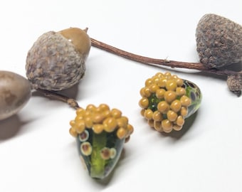 Transparent Green Fairy Acorns - Handmade Lampwork Beads