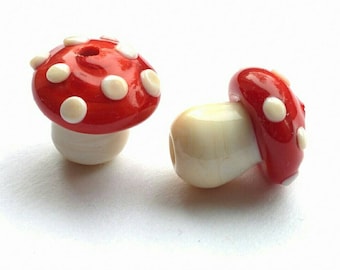 Magical  Mini Mushroom Beads - Handmade Lampwork