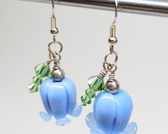 Bluebell Lampwork Earrings - Silver Plated Ear Wires