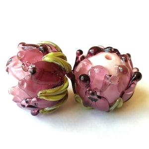 Peony Beads  - Handmade Lampwork Beads