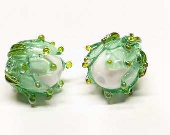 Green Fairy Peony Beads  - Handmade Lampwork Beads