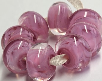 Rose, Pink Spacers - Handmade Lampwork Beads